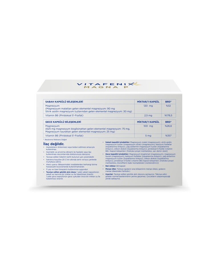 Magna P Kapsül - Magnezyum Bisglisinat, Sitrat, Malat, Taurat ve Vitamin B6