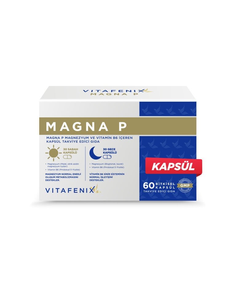 Magna P Kapsül - Magnezyum Bisglisinat, Sitrat, Malat, Taurat ve Vitamin B6 görseli
