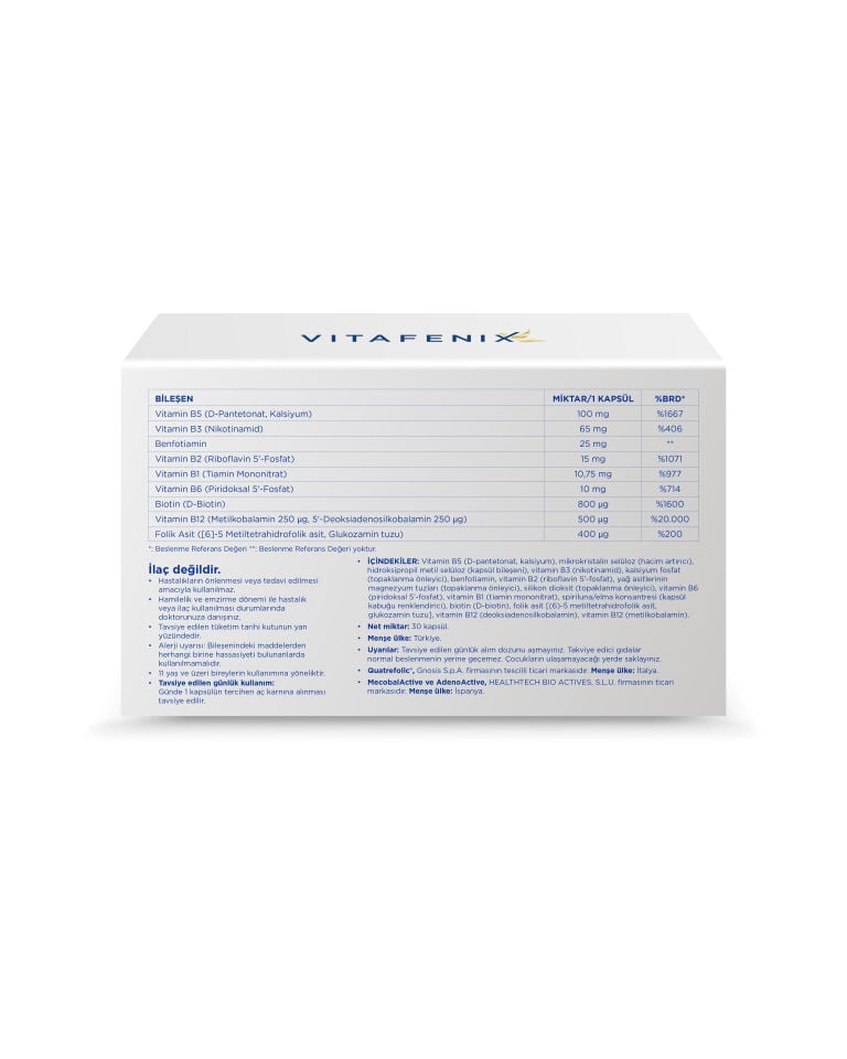Aktif B Kompleks - Benfotiamin ve Temel B Vitaminlerinin Aktif Formlarını İçeren Takviye Edici Gıda