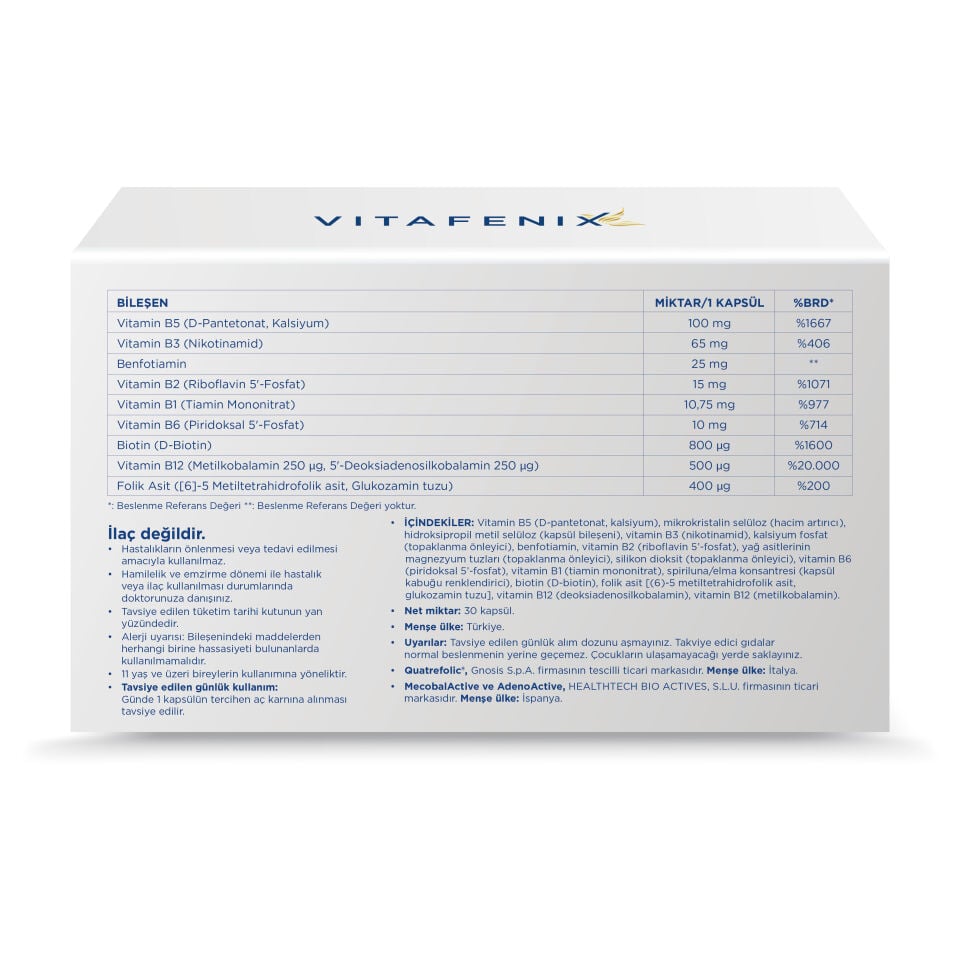 Aktif B Kompleks - Benfotiamin ve Temel B Vitaminlerinin Aktif Formlarını İçeren Takviye Edici Gıda