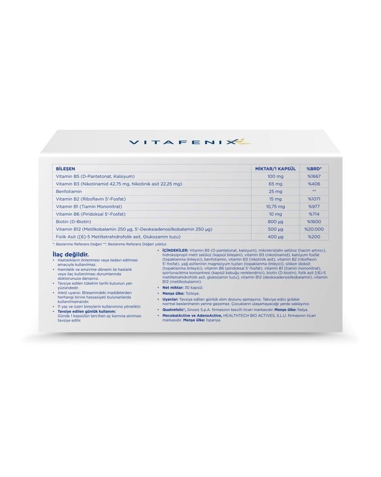 Aktif B Kompleks - Benfotiamin ve Temel B Vitaminlerinin Aktif Formlarını İçeren Takviye Edici Gıda