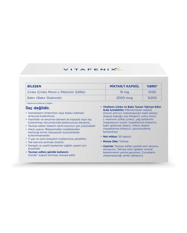 Çinko ve Bakır İçeren Takviye Edici Gıda