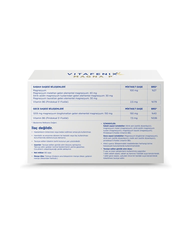 Magna P Saşe - Toz Formda Magnezyum Malat, Bisglisinat, Sitrat Taurat ve Vitamin B6