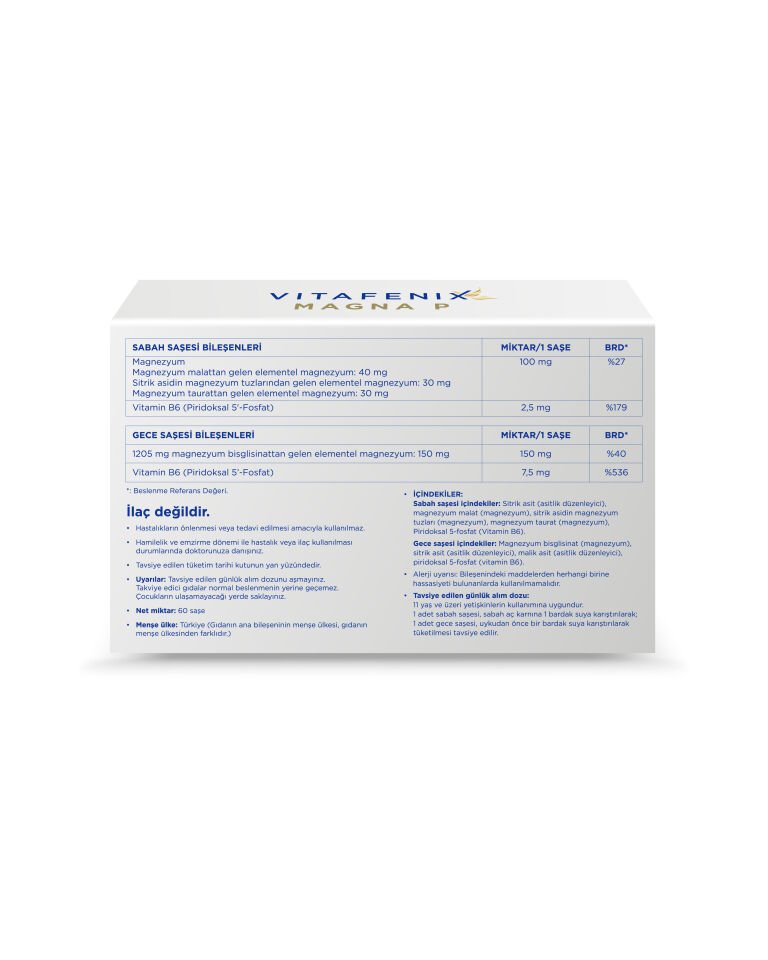 Magna P Saşe - Toz Formda Magnezyum Malat, Bisglisinat, Sitrat Taurat ve Vitamin B6