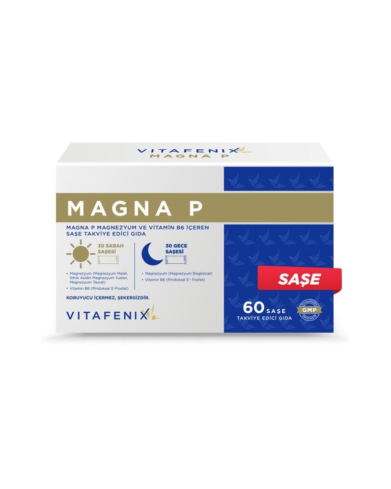 Magna P Saşe - Toz Formda Magnezyum Malat, Bisglisinat, Sitrat Taurat ve Vitamin B6 görseli