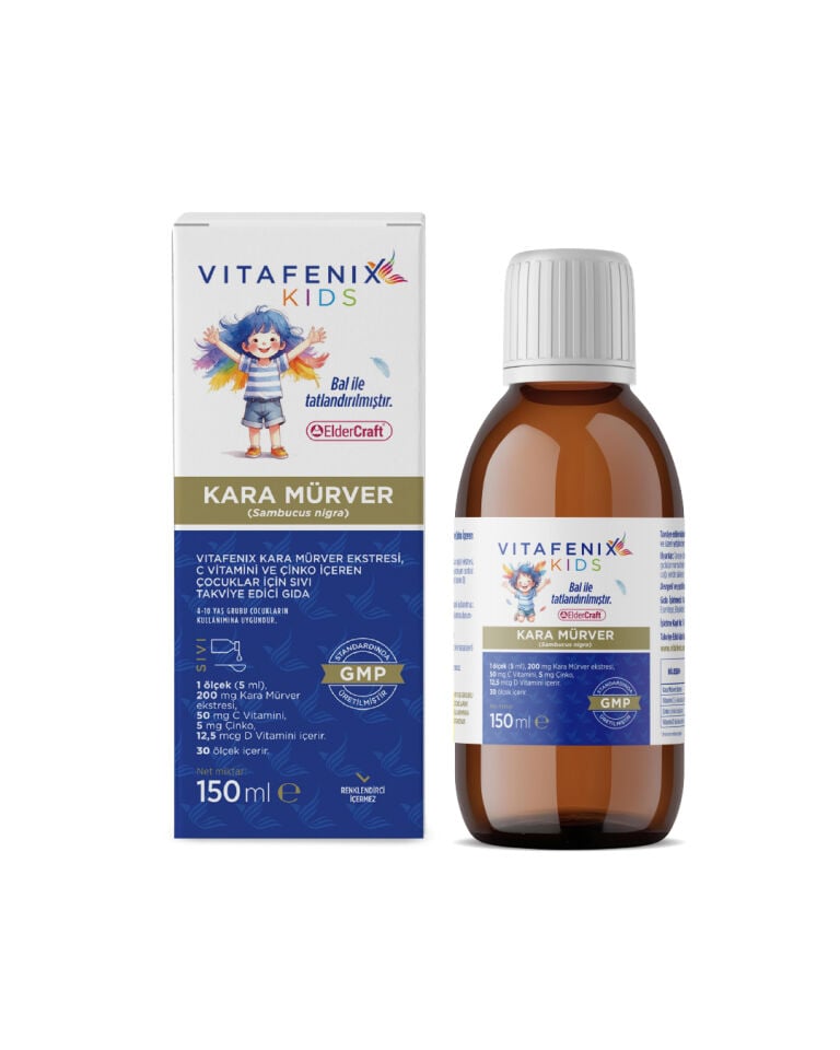 Çocuklar İçin Kara Mürver Ekstresi, C Vitamini ve Çinko İçeren Sıvı Takviye Edici Gıda görseli