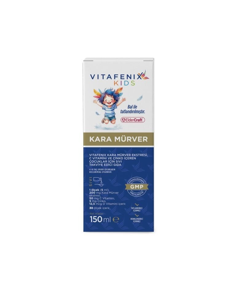 Çocuklar İçin Kara Mürver Ekstresi, C Vitamini ve Çinko İçeren Sıvı Takviye Edici Gıda görseli