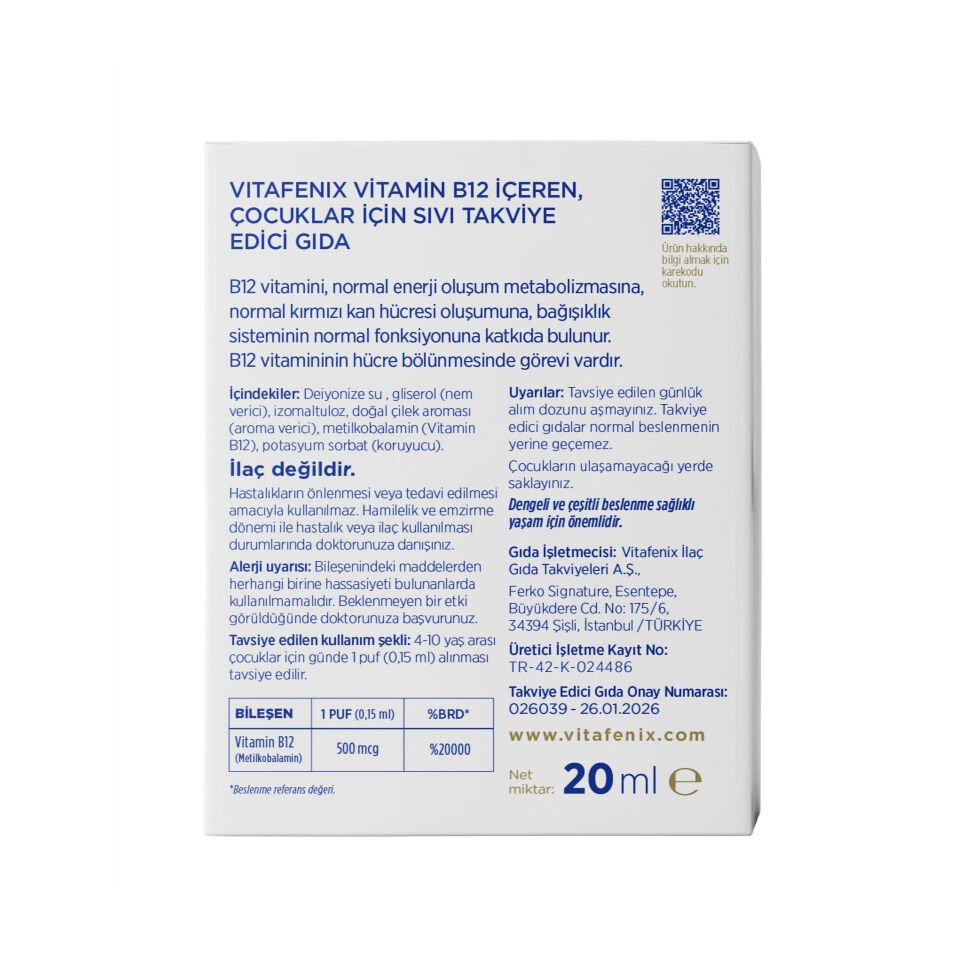 Vitamin B12 İçeren Çocuklar İçin Sıvı Takviye Edici Gıda