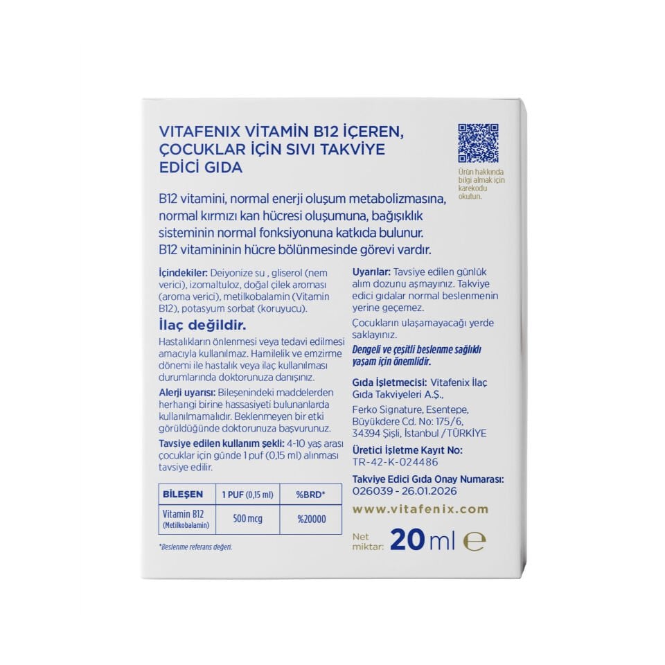 Vitamin B12 İçeren Çocuklar İçin Sıvı Takviye Edici Gıda