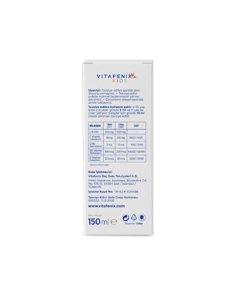 L-Arjinin ve Vitamin C İçeren Çocuklar İçin Sıvı Takviye Edici Gıda